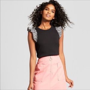 Who What Wear Black Sleeveless Ruffled Shell